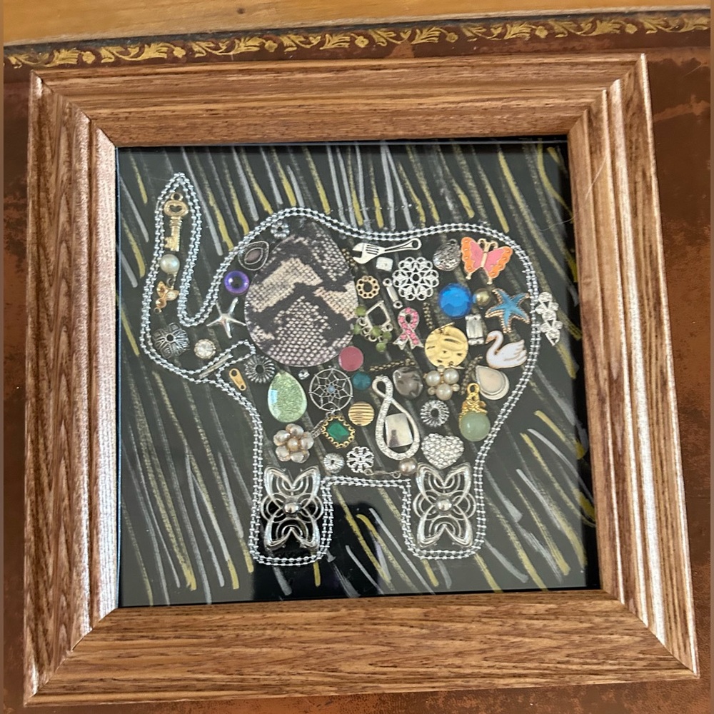 Framed Elephant jewelry art
